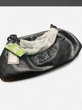 Badgley Mischka Black Leather Chain-Handle Messenger Bag